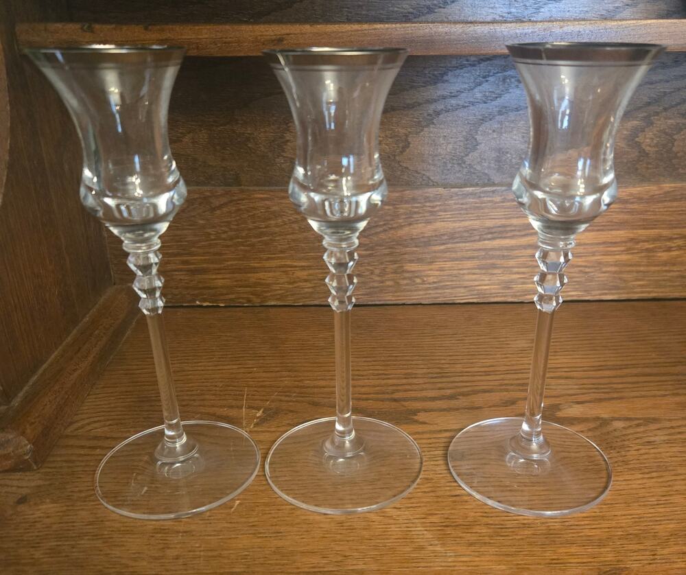 Mikasa Sonata Platinum Stemmed Crystal Candlestick Holders 7" Vintage Set of 3